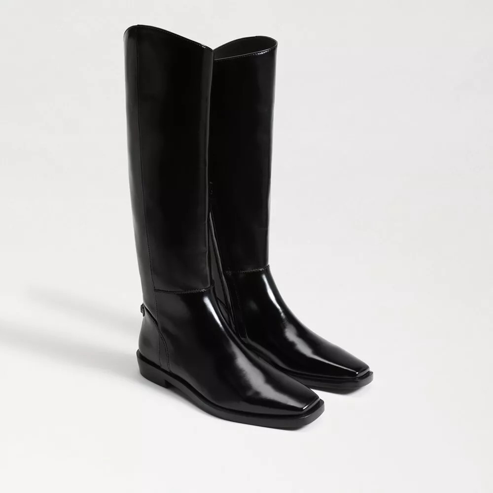 NIB Sam Edelman Cesar Black Polished Leather Square Toe Tall Riding Boots Sz 6